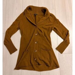 Eileen Fisher Merino Wool Long Cardigan Sz L Brown Buttons